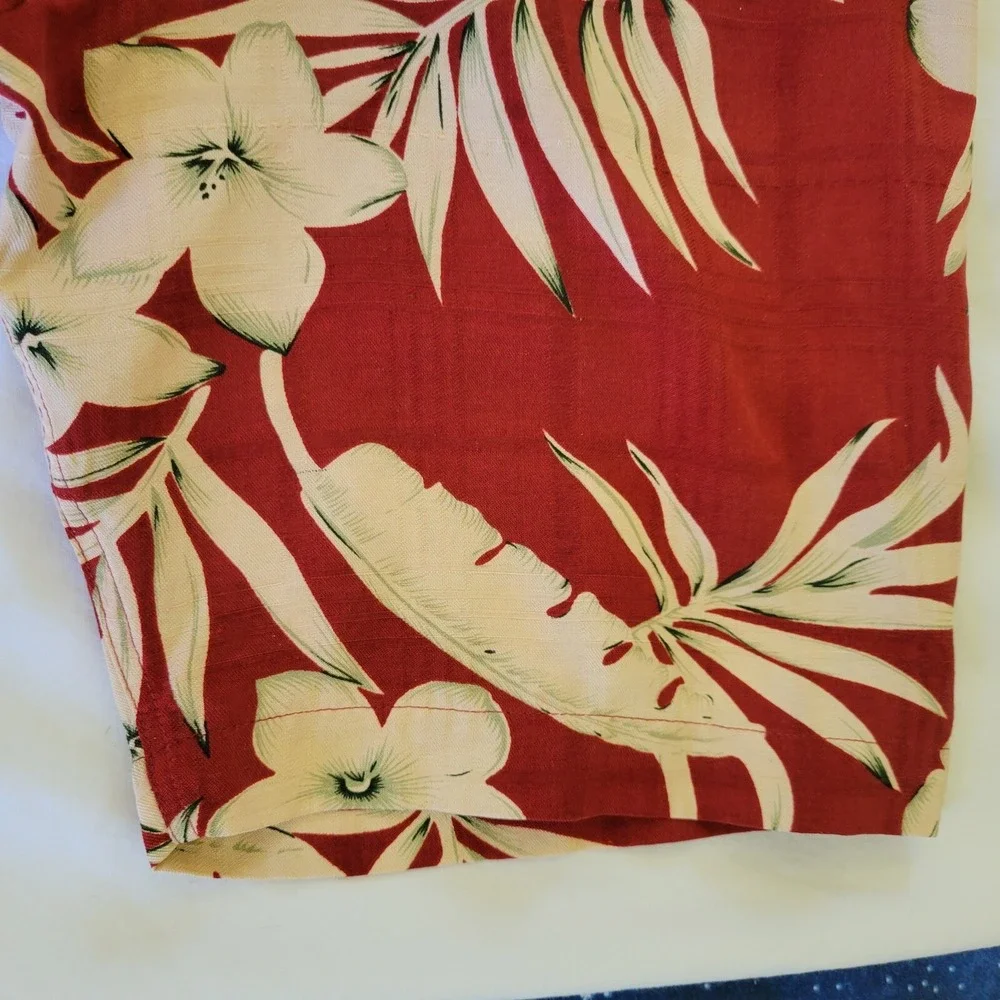 Caribbean XL Silk Hawaiian‎ Shirt Red Floral Button Up